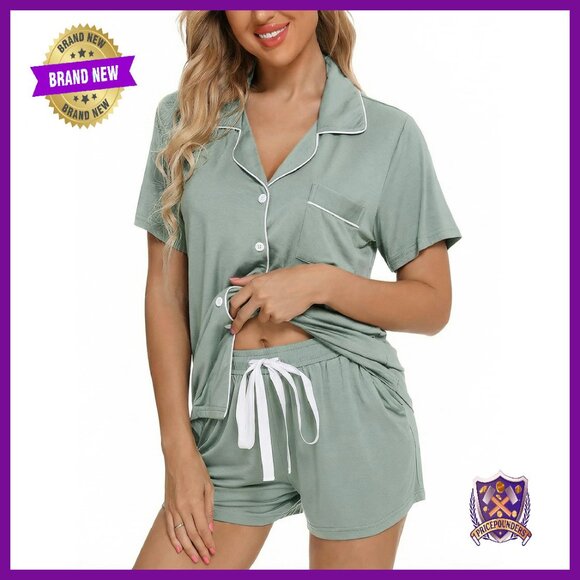 Soft Viscose Button-Down Pajama Set with Shorts Lounge Wear